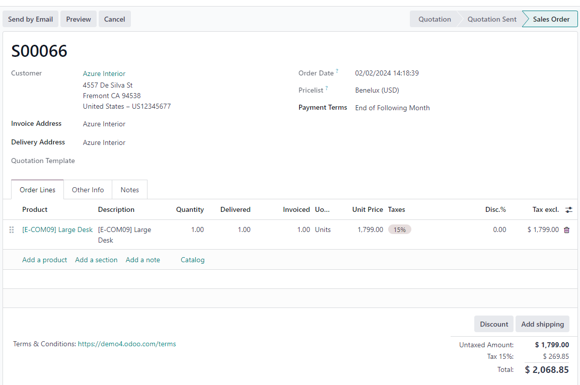 Sales order before invoice