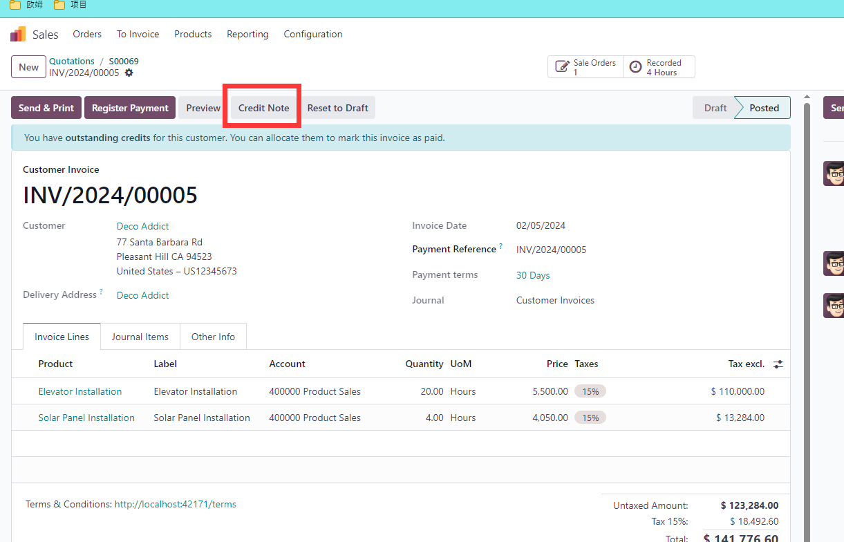 Create credit note