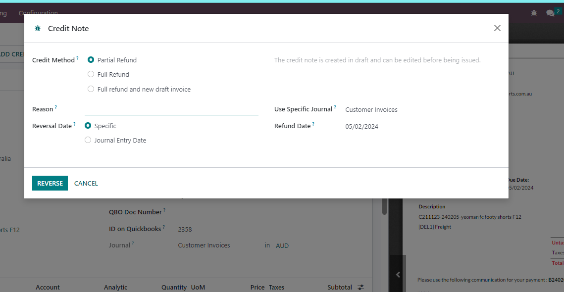 Partial refund in older versions