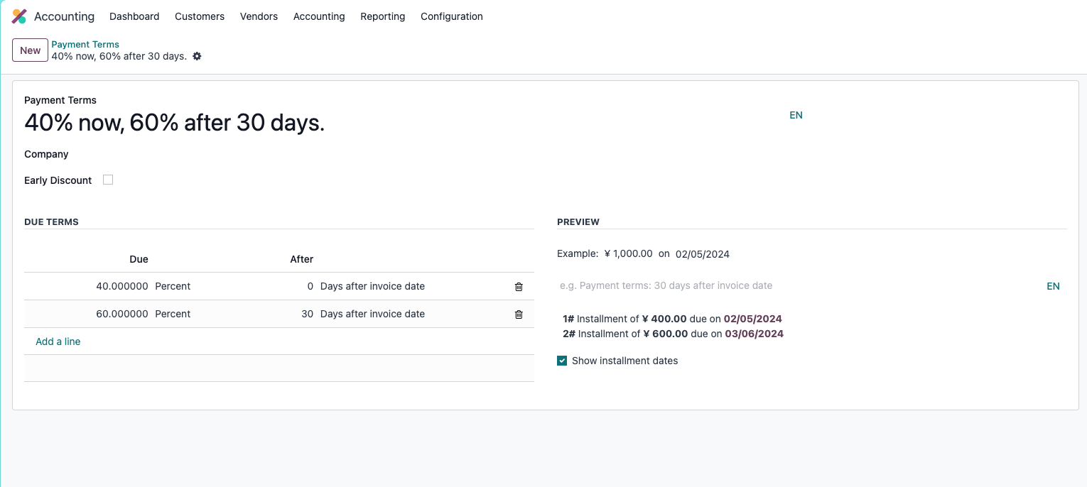 Payment term setup