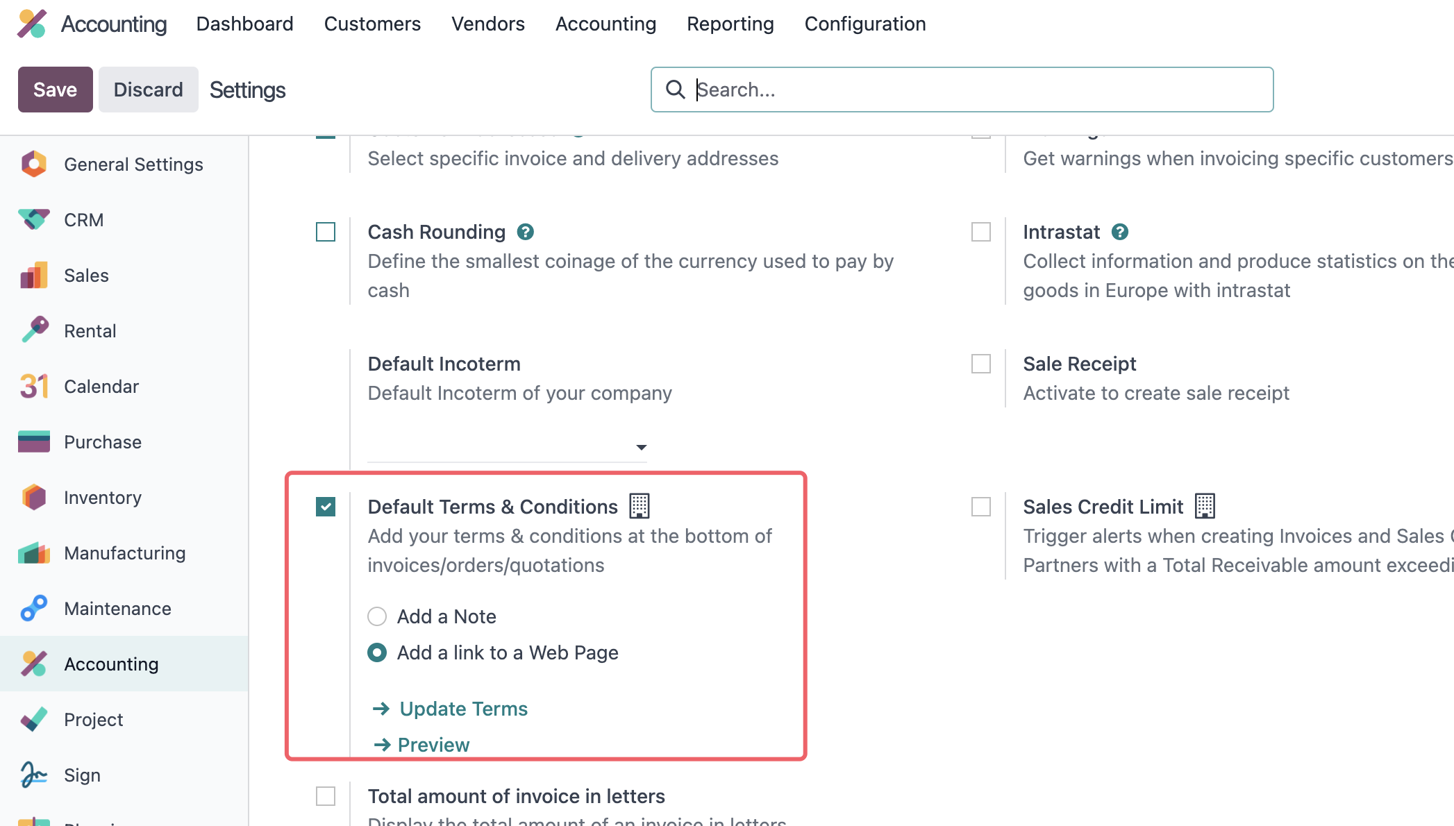 Default terms and conditions