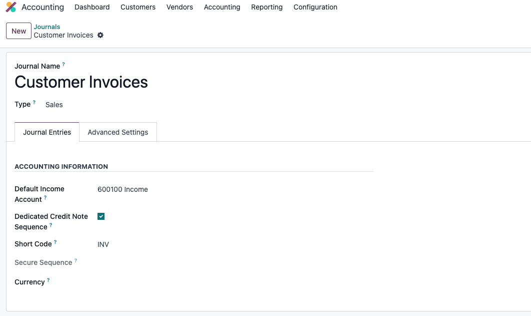 Invoice number settings
