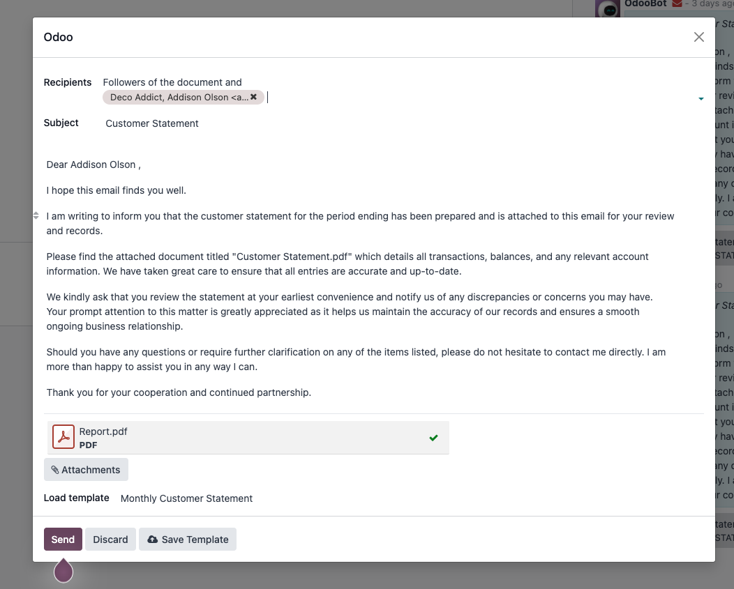 Statement email wizard