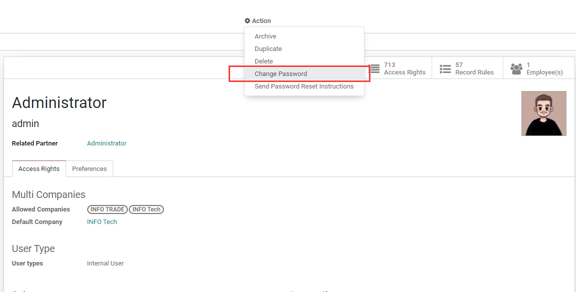 Reset password entry