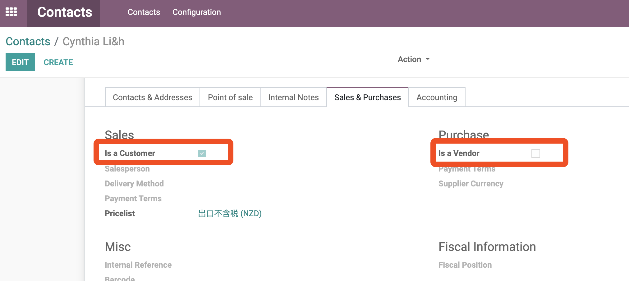 Customer and vendor fields