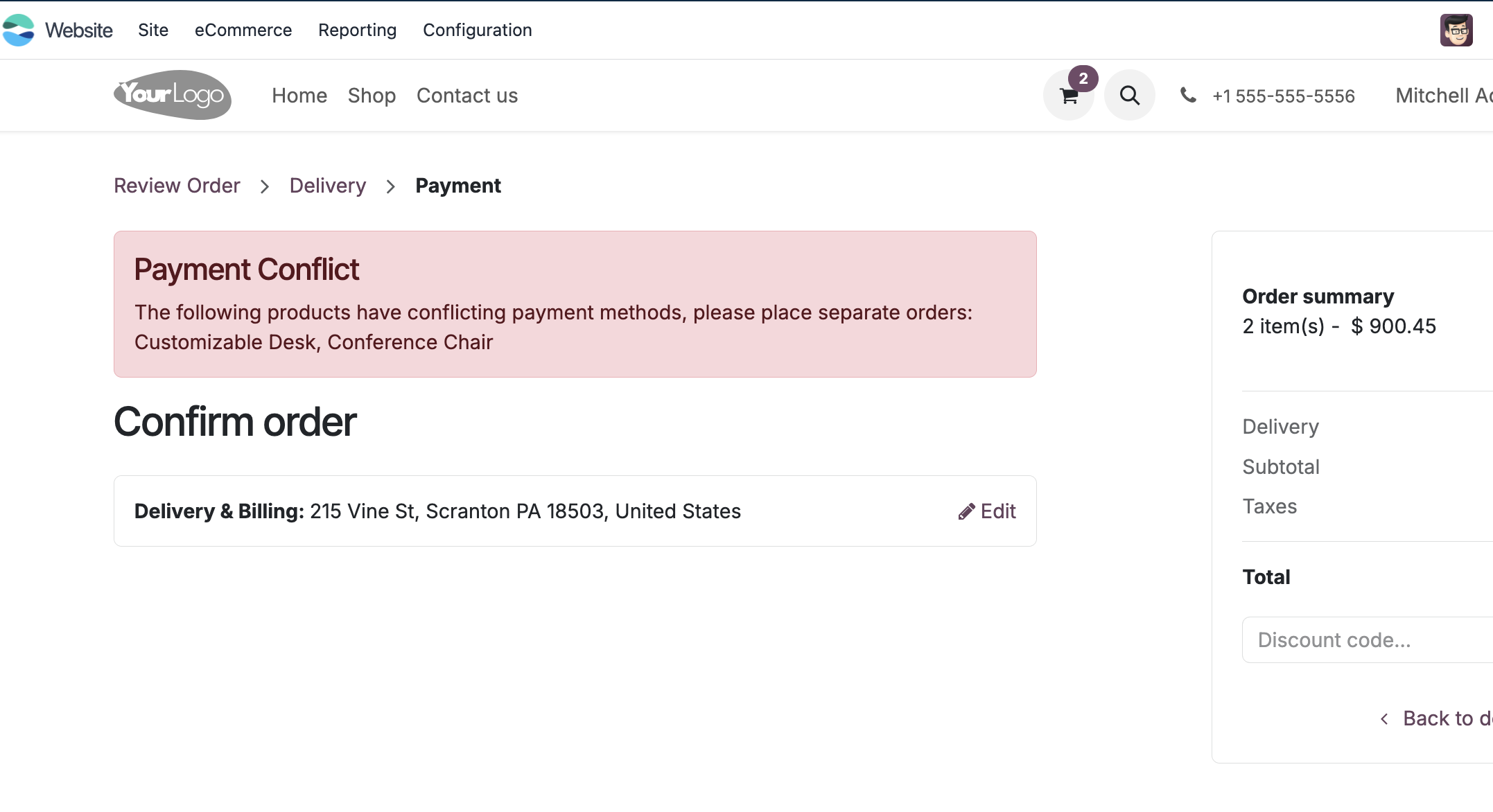 Mixed payment warning