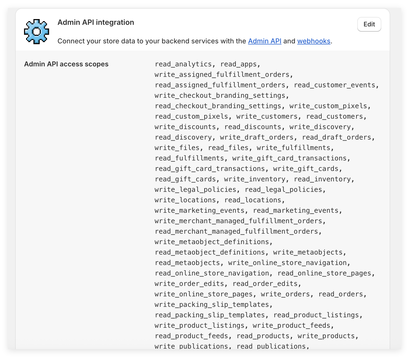 Shopify API permissions