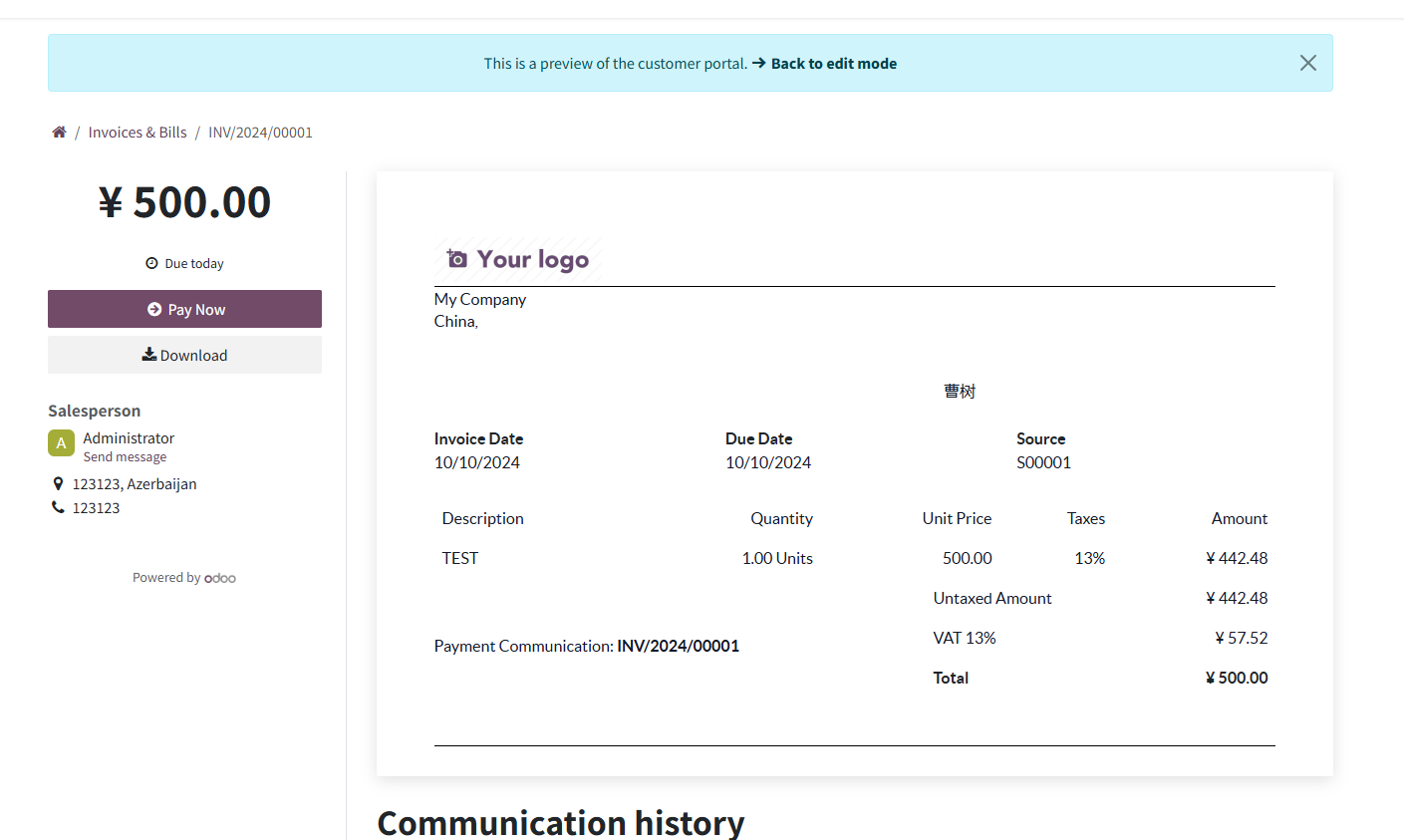 Invoice payment button