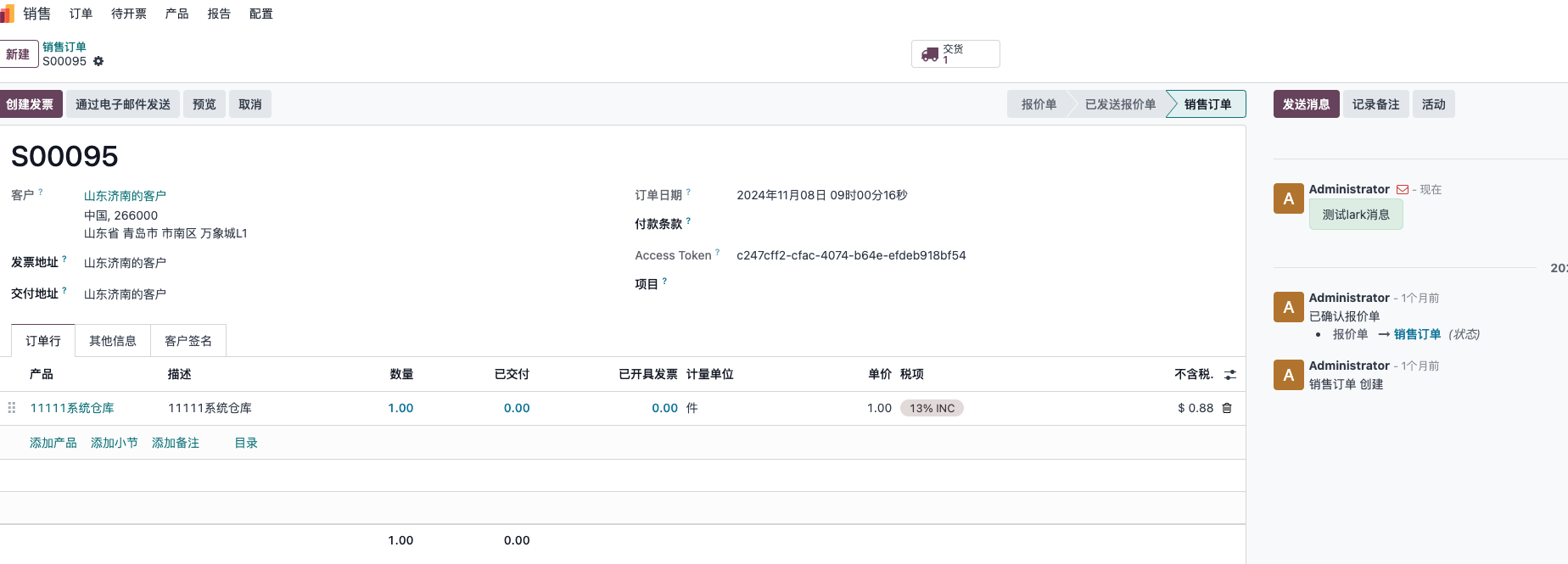 Send Odoo chatter message