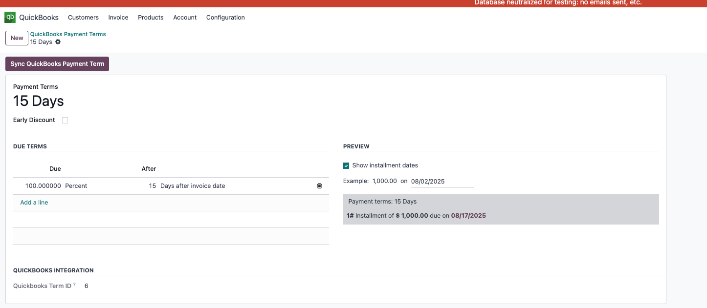 Synchronize payment terms