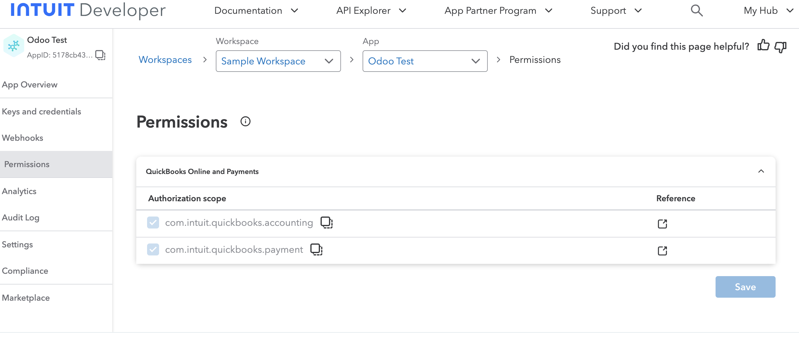 QuickBooks scopes