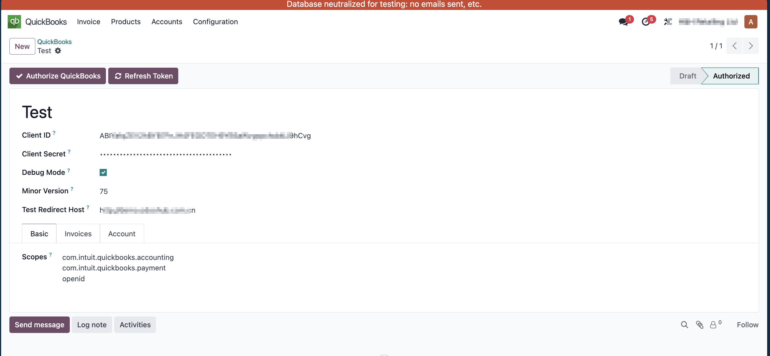 Create QuickBooks app in Odoo