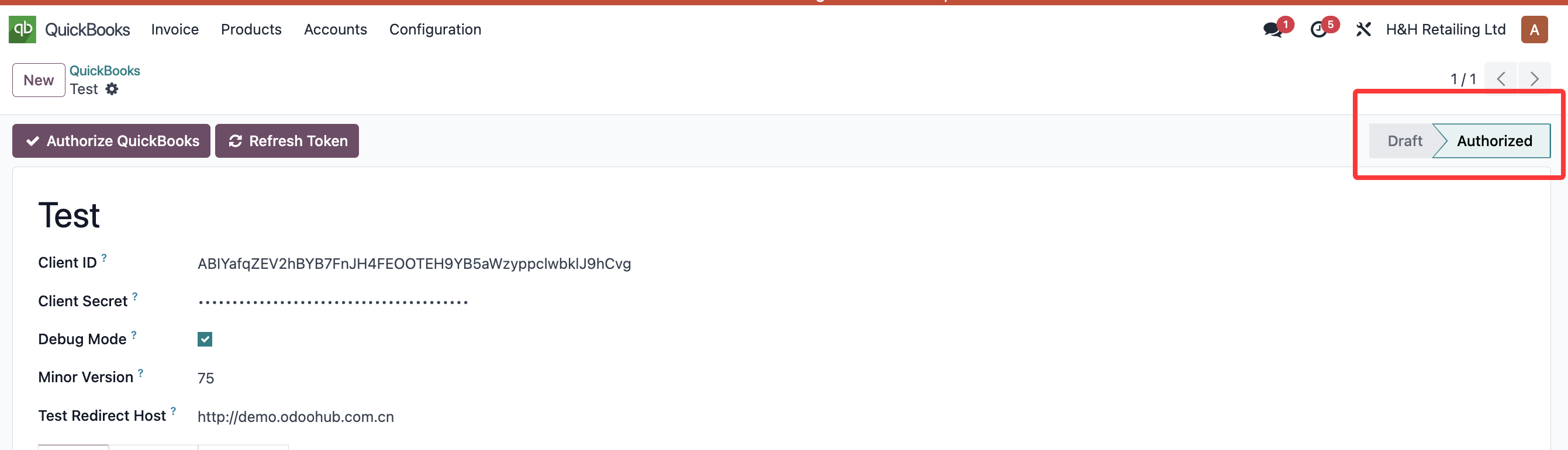 QuickBooks authorized