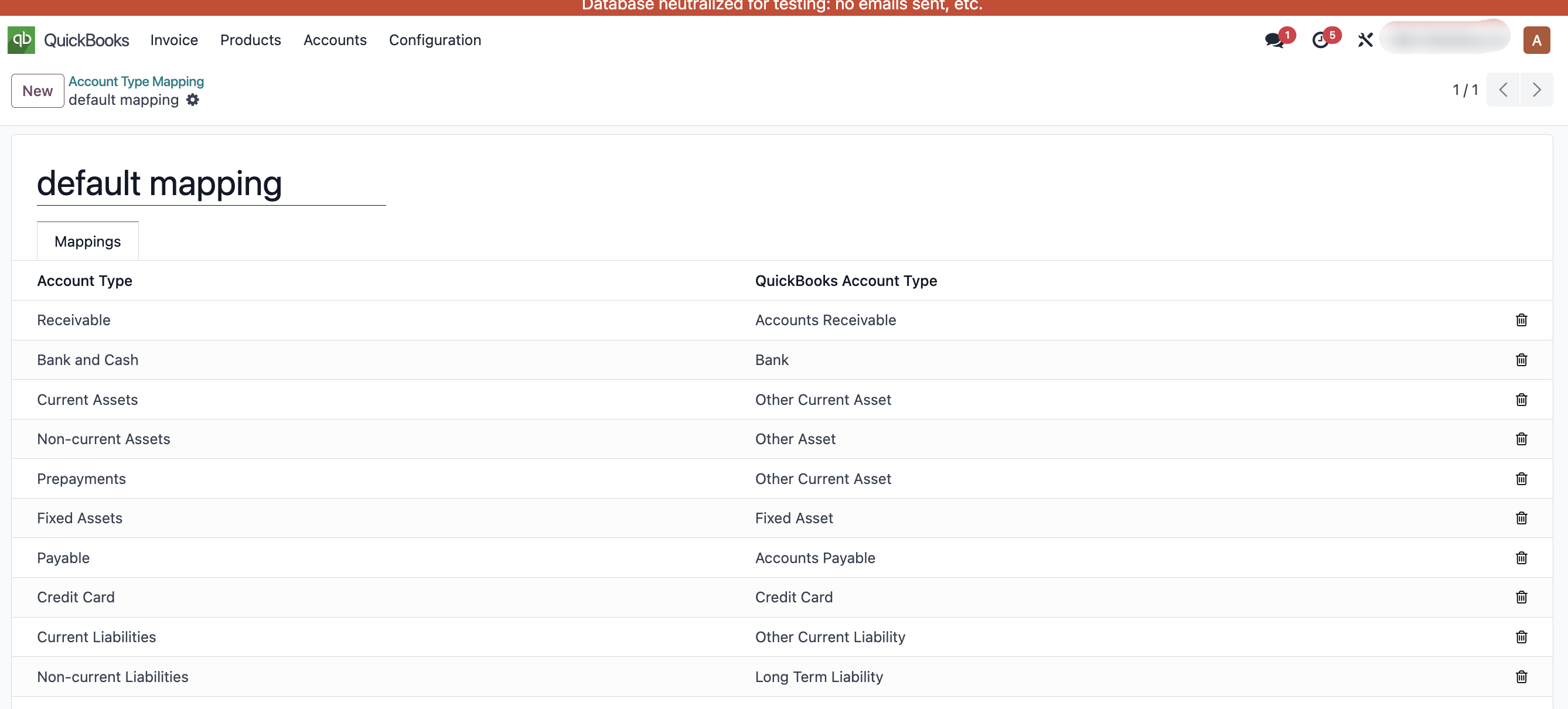QuickBooks account type mapping