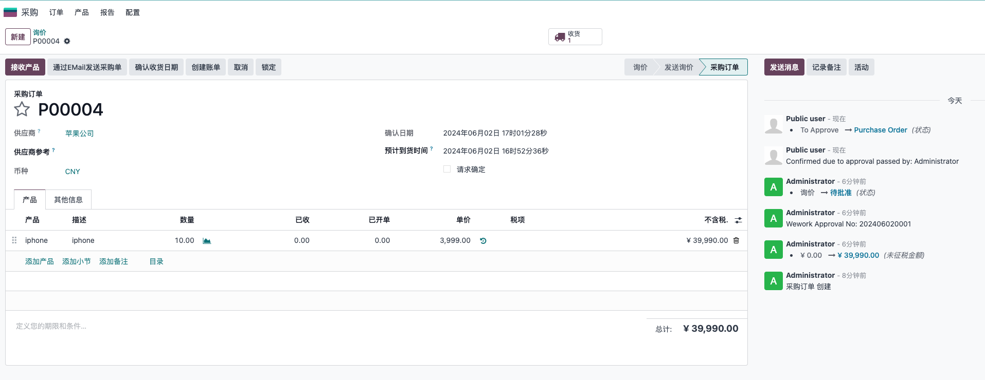 Approved purchase order