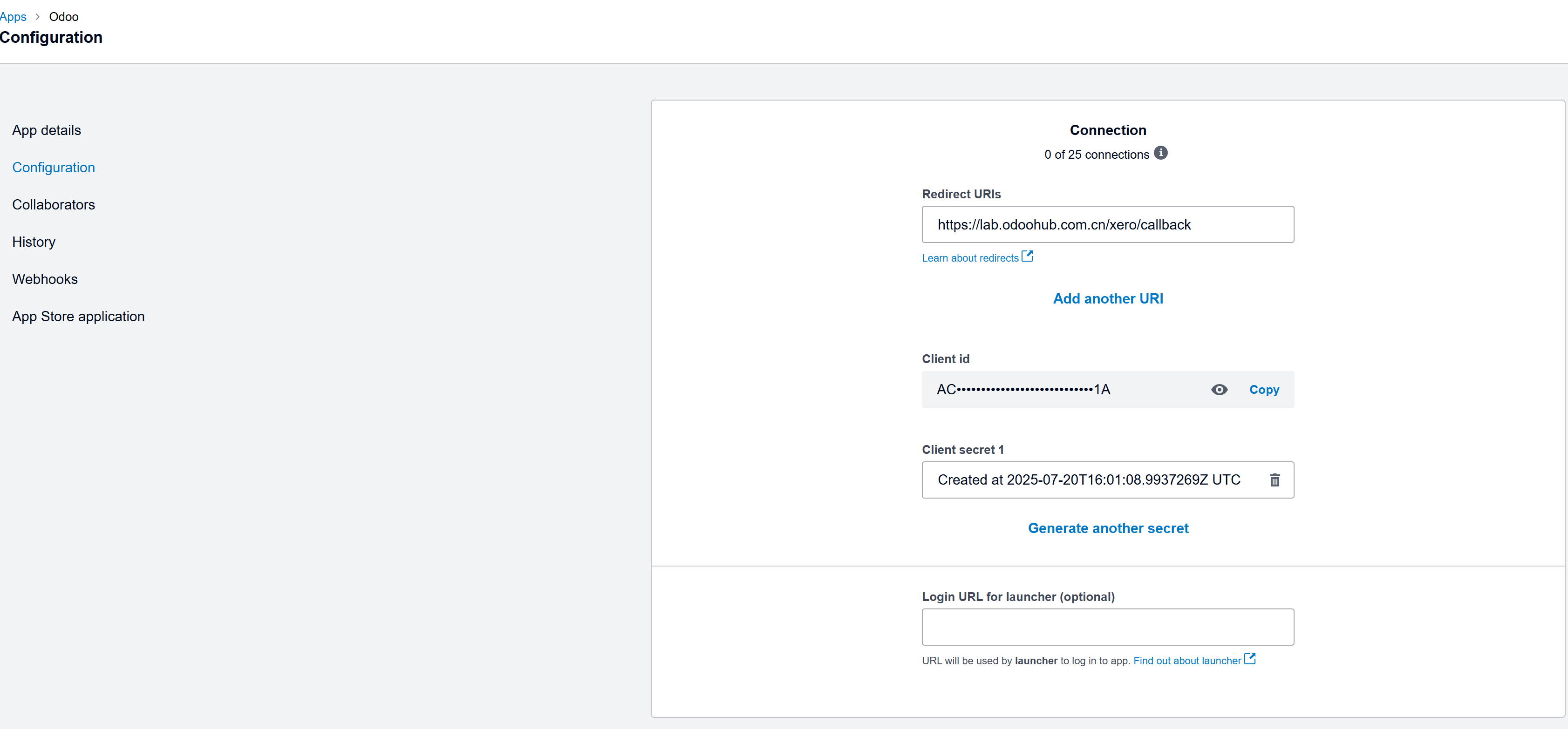 Xero callback URL