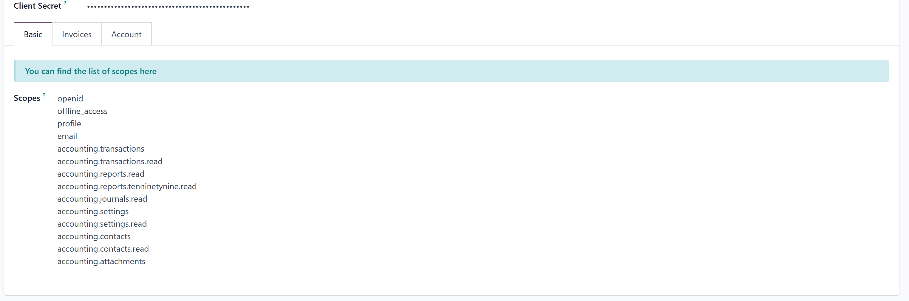 Xero scopes