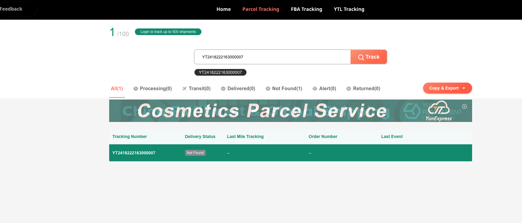 Open YunExpress tracking page