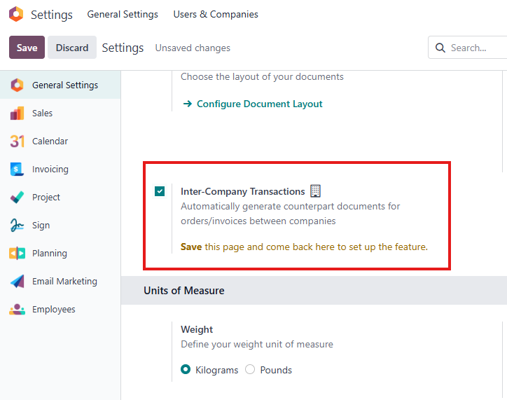 Enable inter-company transactions