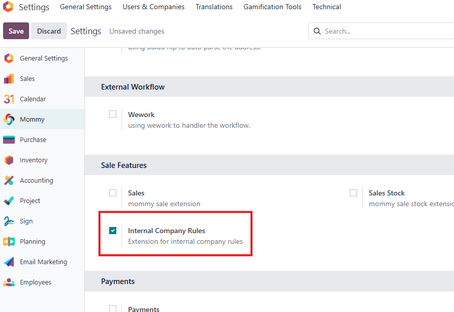 Enable inter-company rule extension