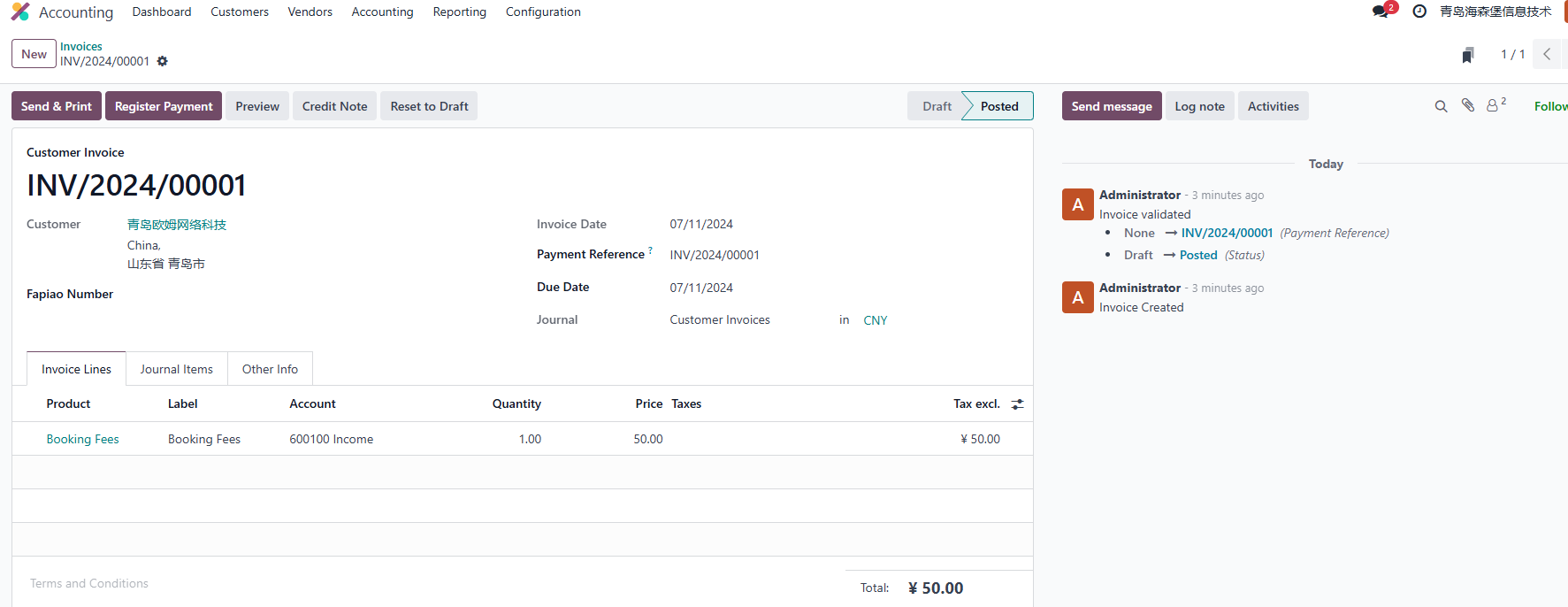Customer invoice in one company