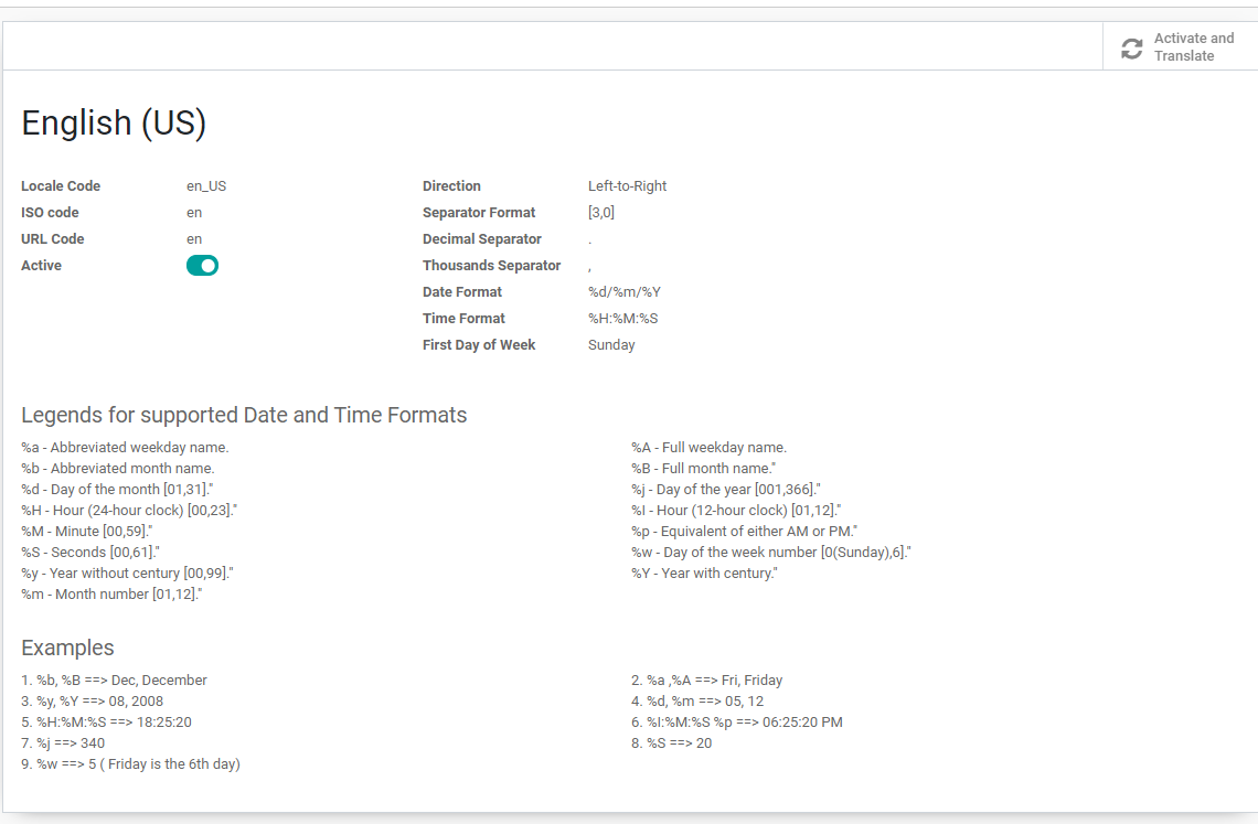 Language technical settings