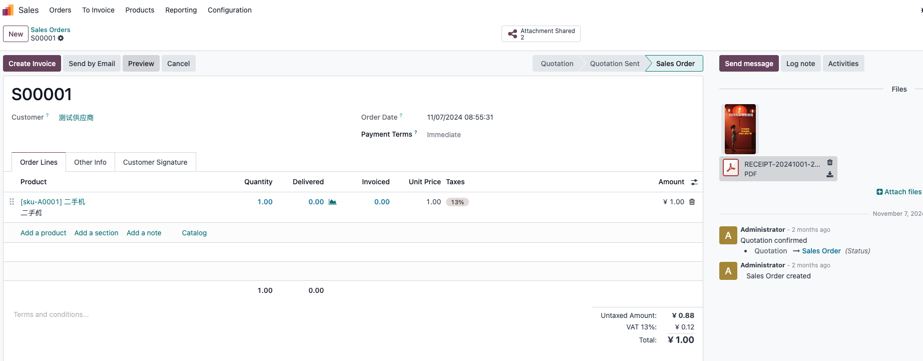 Sales order attachments