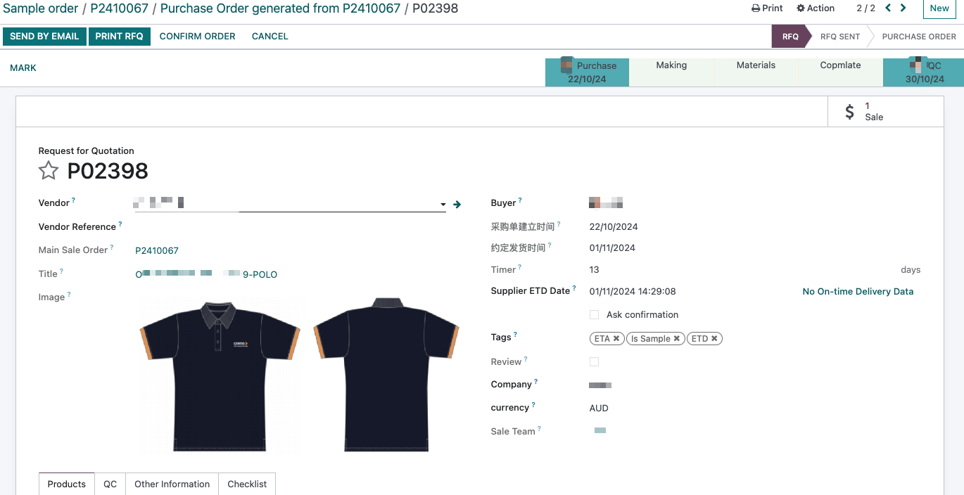 Create purchase order from sales order