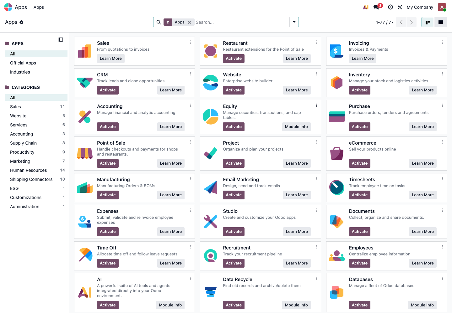 Apps installation page