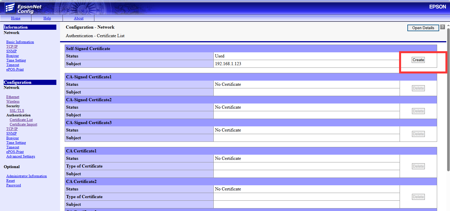 Create self-signed certificate