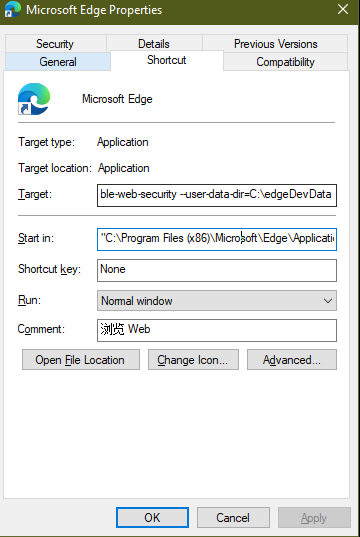 Edge shortcut parameters