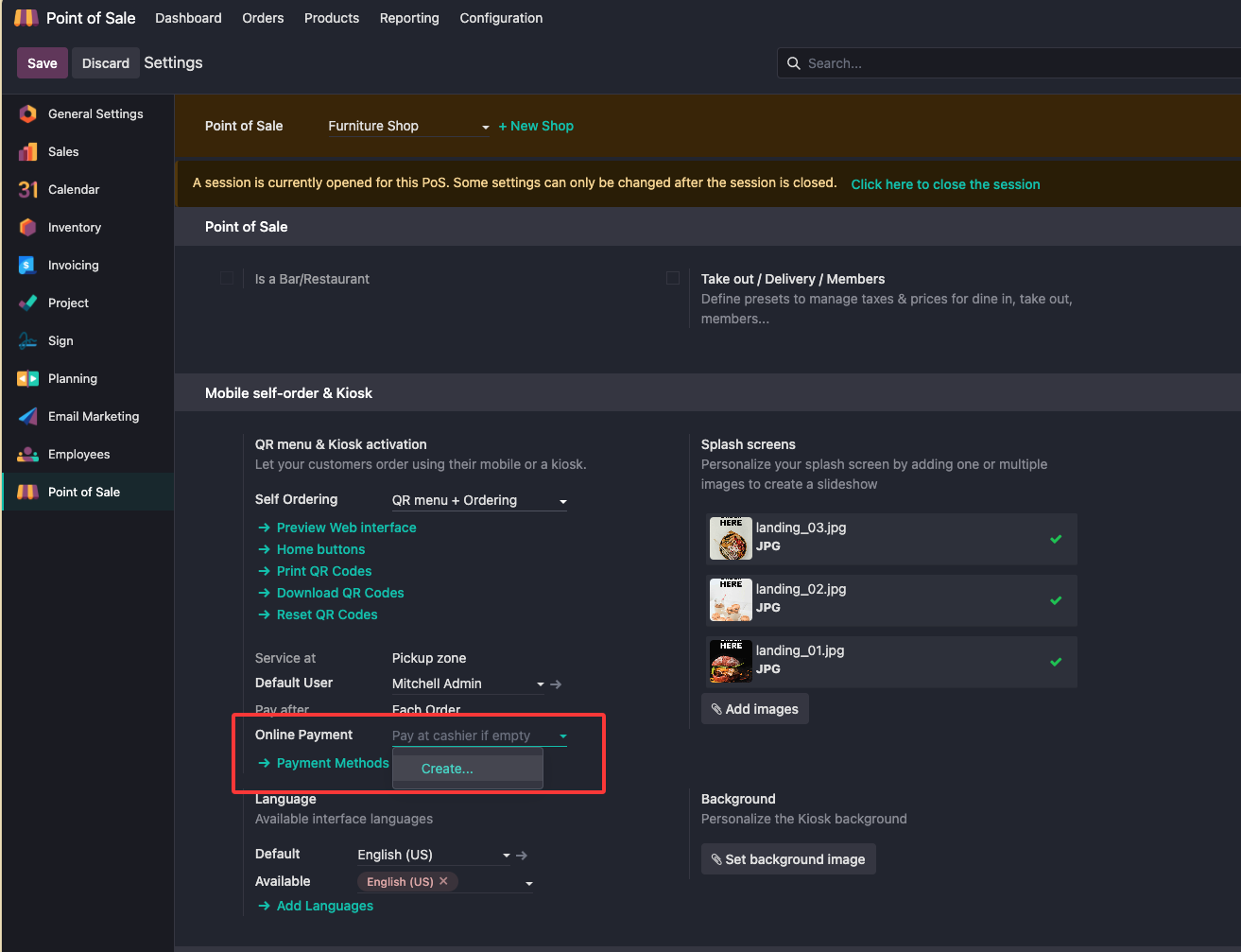 Online payment setting