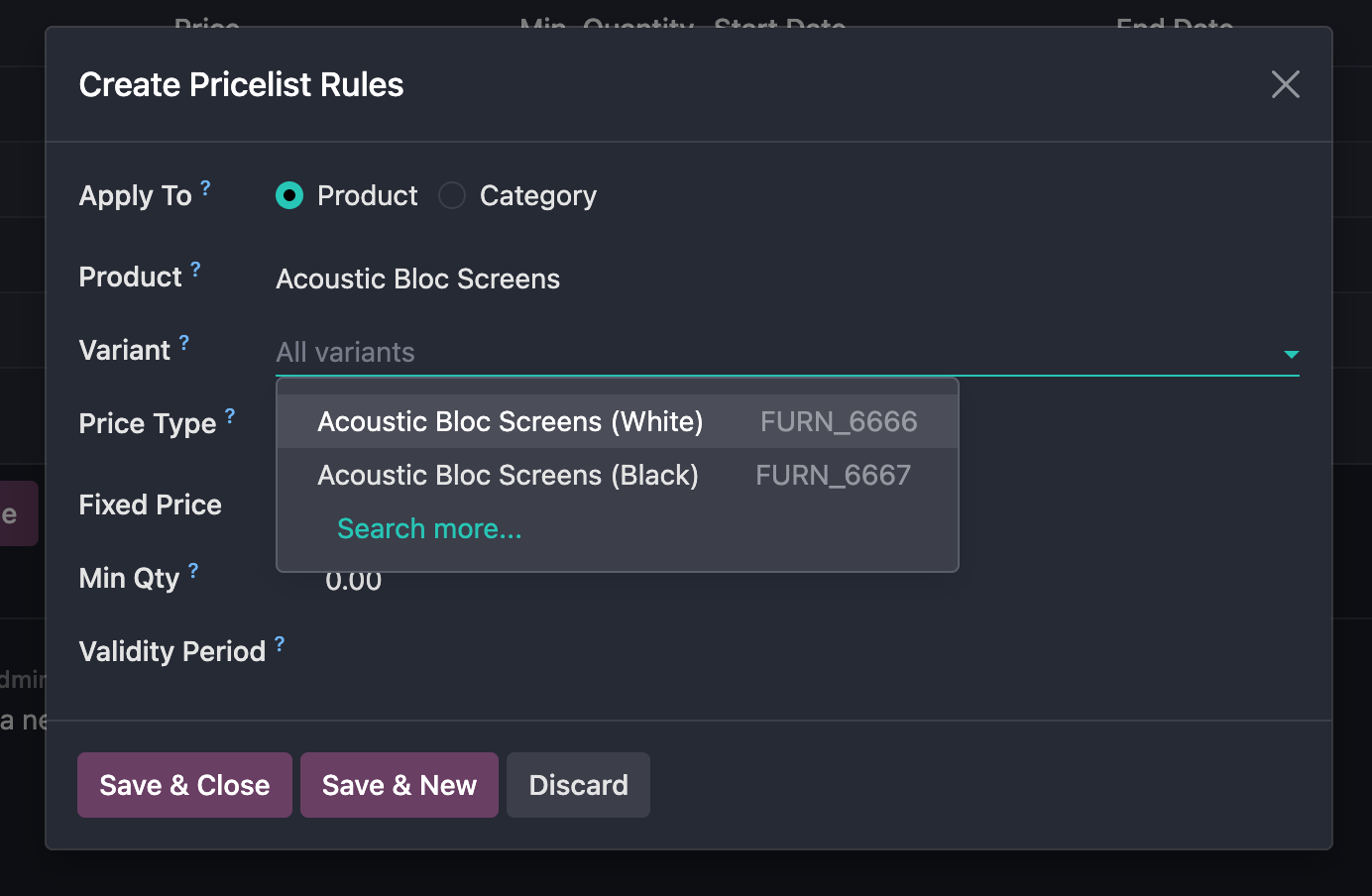 Pricelist product scope
