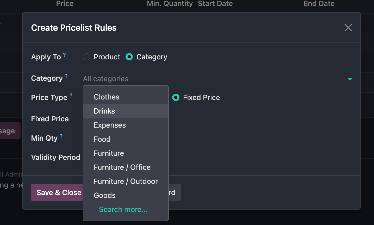 Pricelist product variant