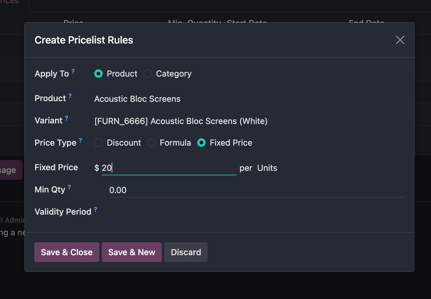 Fixed price rule
