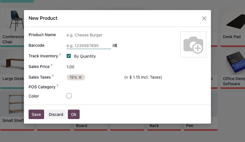 Quick product creation dialog