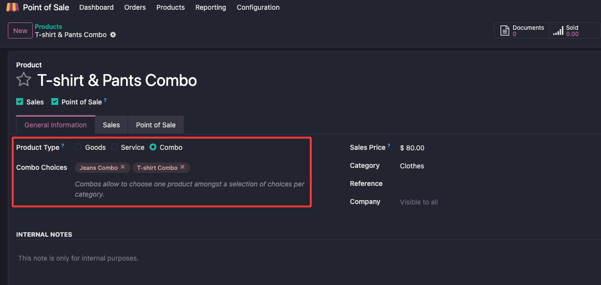 Combo product setup
