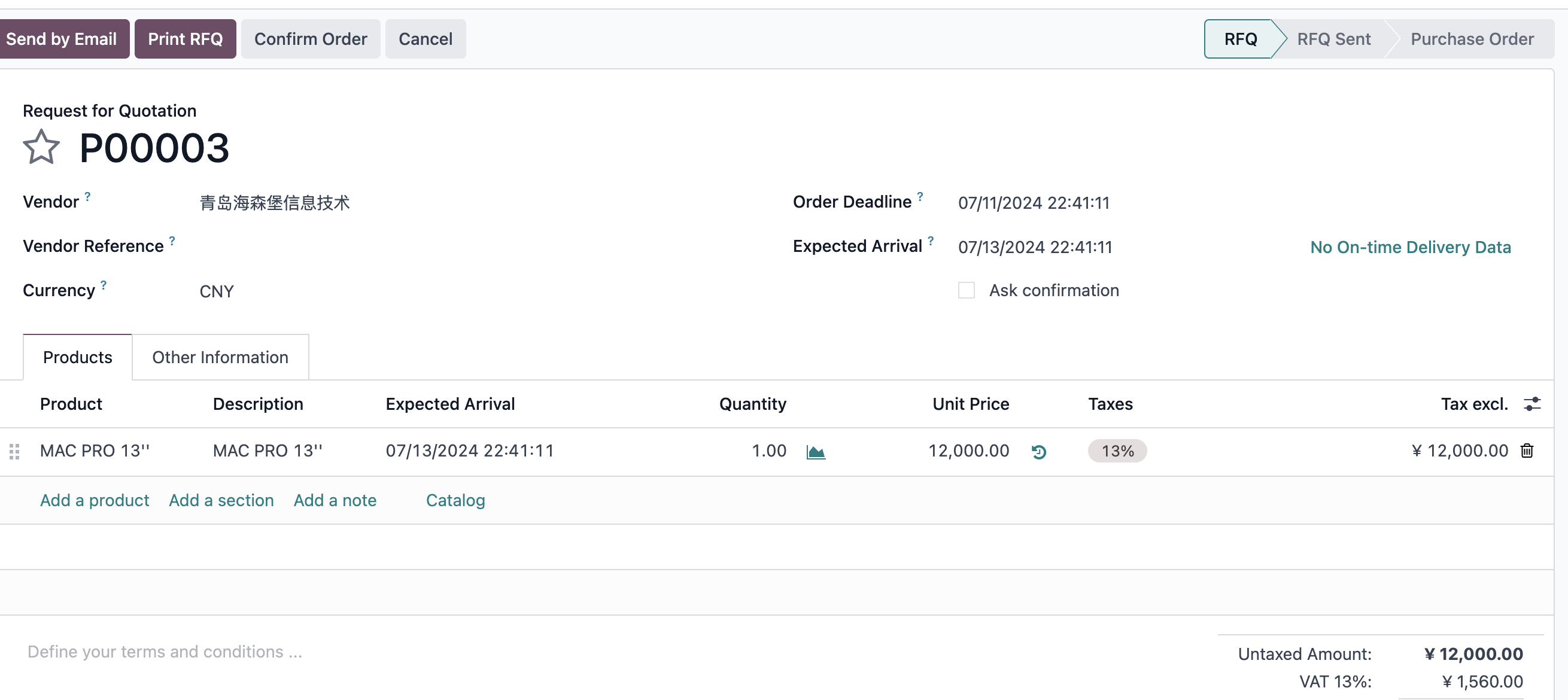 Expected receipt date