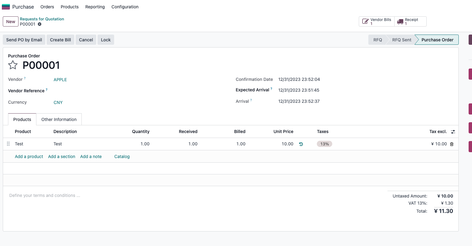 Create vendor bill