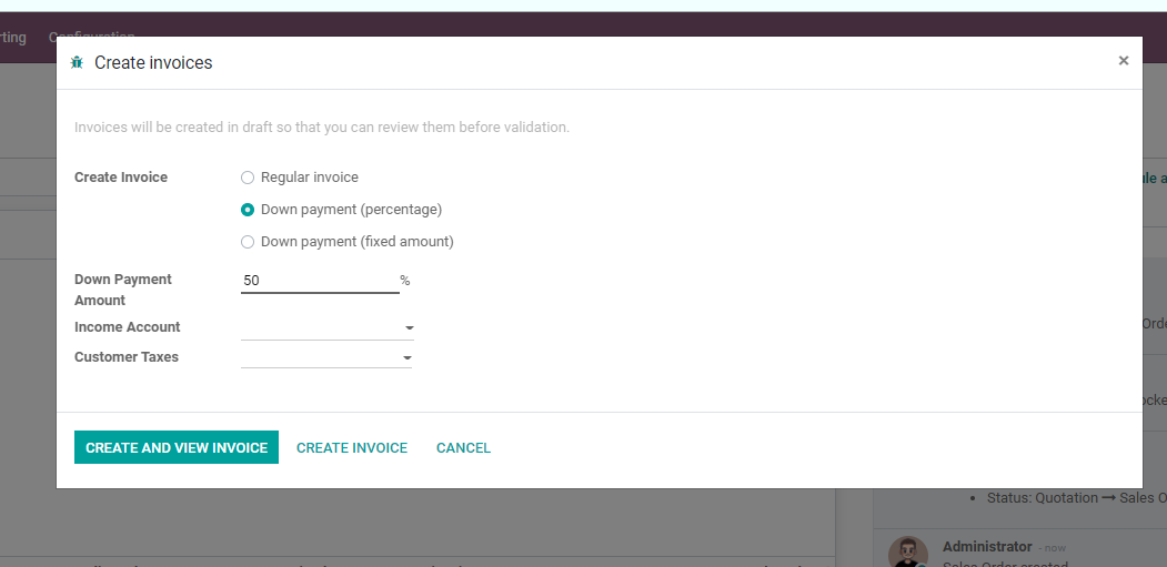 Down payment setting