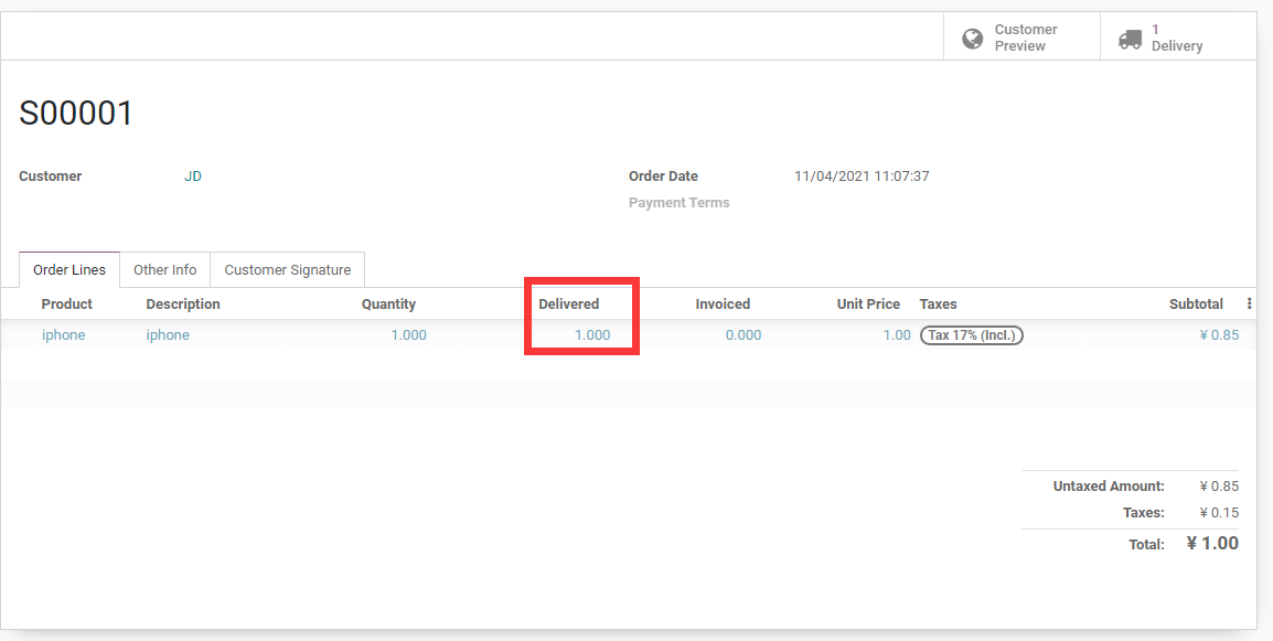 Delivered quantity on sales order
