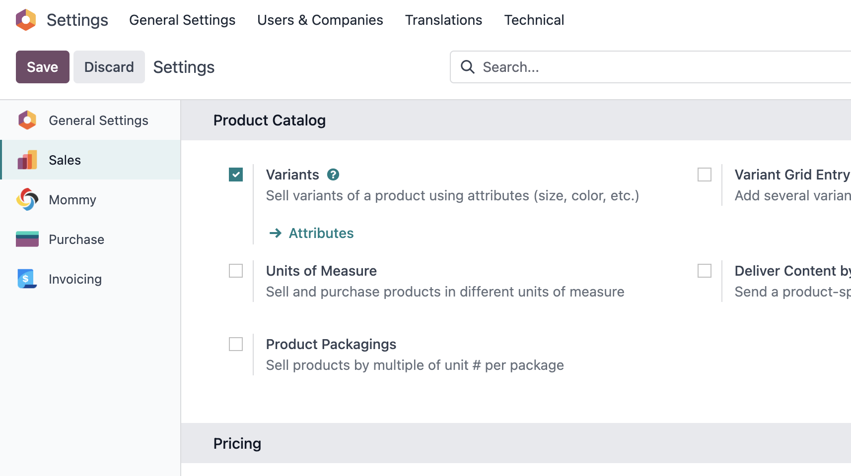 Enable product variants