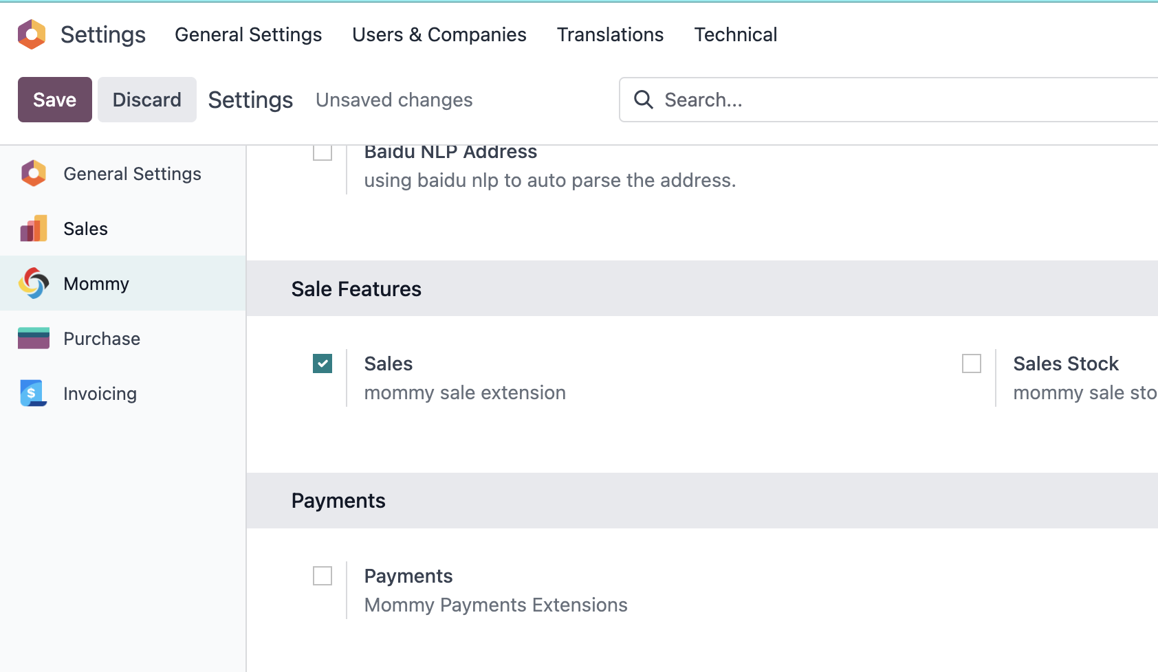 Enable sales extension