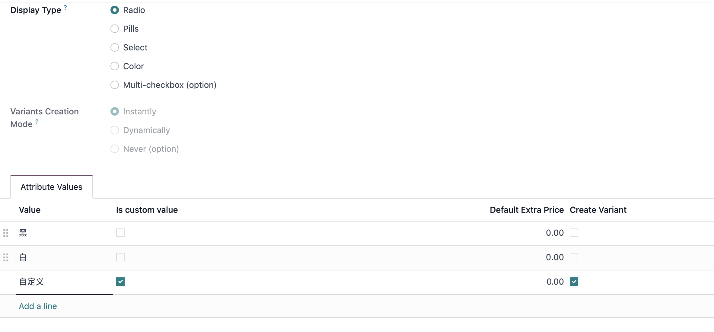 Create variant option