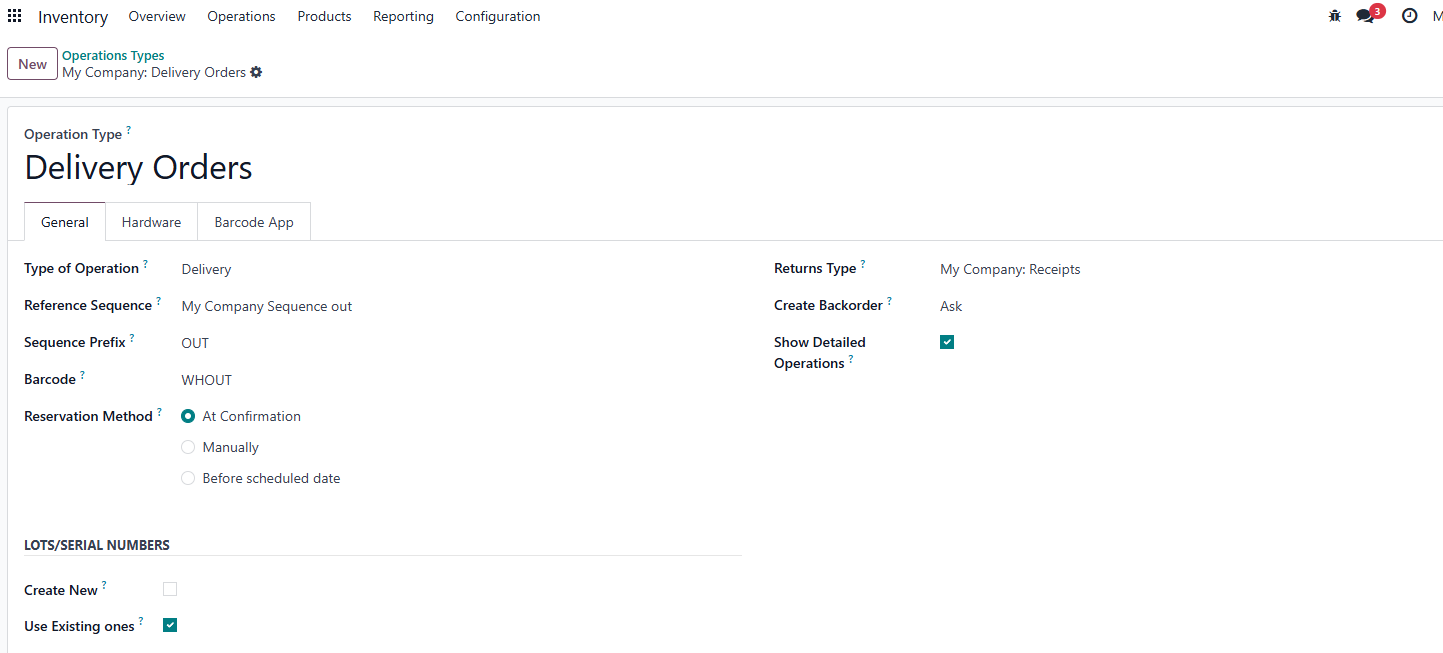 Show detailed operations setting