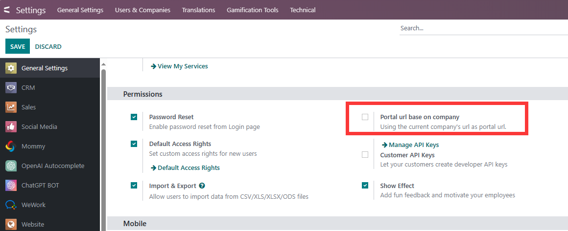 Company-based portal link option