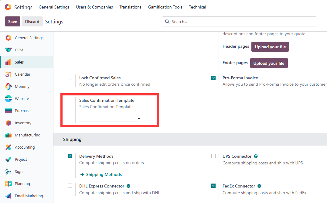 Company-specific confirmation template
